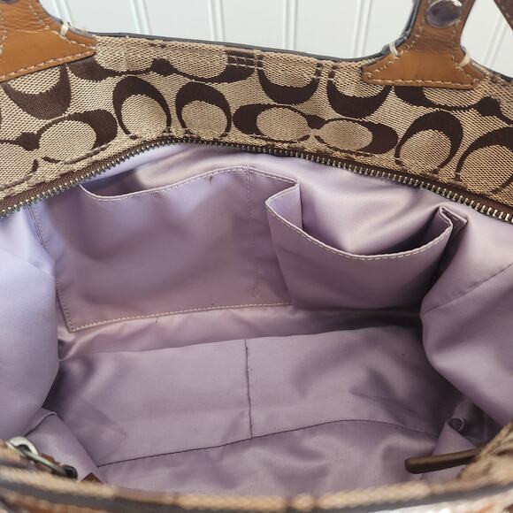 Coach F15146 Canvas/Leather Caramel/Lavender Hand/Shoulder‎ Bag Purse Pre-owned - Picture 10 of 12